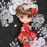 ◆下駄付き◆浴衣◆ブライス◆ブライス着物◆巾着◆正絹羽二重つまみかんざし◆着物◆綿ちりめん