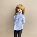 リカはると兼用　水色半袖角襟シャツ　ストライプ　ブラウス　はるとくん　リカちゃんママ　ジェニー　バービー　27cmドール   リカちゃん　ブライス　ピュアニーモS  ドール服　着せ替え服　