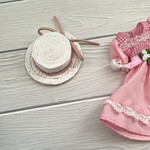ドールサイズ帽子（ホワイト・ベージュレザーリボン付）　人形サイズ　ミニチュア帽子