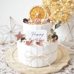 クレイケーキ　飾り付き　ウェルカムスペース　ブラウン×ベージュ×木の実　誕生日ケーキ　結婚式