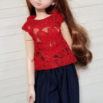 レースカットソー・ドール服(リカちゃんブライスの洋服)赤