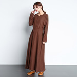  綿麻 長袖 ロング ワンピース