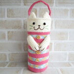 ☆yumi0128tomo様　オーダー品☆～猫なペットボトル・ドリンクホルダーカバー【白猫・コーラルピンク】