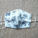 ◆◇送料無料♪生地在庫少なめ♪Ｗガーゼ生地♪手書き風猫フェイス柄♪白系♪大人用マスク♪立体マスク♪大きめ◇◆