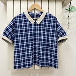 エミノスケ様専用　綿ポプリンワッシャー＊衿つきチェックブラウス＊