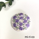 紫薔薇とかすみ草の花刺繍 ブローチ／ヘアゴム