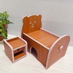 ベッドハウス/ライトチーク 14.5cm×10.6cm×13cm ハムスター家　小動物用品　ミニチュア　デザインドールハウス　テーブル　巣箱　木箱　インスタ映え