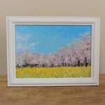 油絵原画『お花見日和』　額縁付き