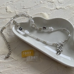 ビーズネックレス　 silver×white🌼
