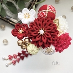 つまみ細工髪飾り 紅白