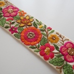 【1mカット済み】シルク刺繍リボン　ヴィンテージフラワー【オレンジ】