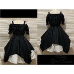 1点物*黒イレギュラーヘム全円サーキュラー シャーリングドレス＆オフ白ギャザースカート★セット(即納品)