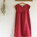 大人可愛い赤🍒リネンワンピースVネックフレンチスリーブɴᴏ,3061 