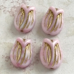 【16x11㍉ 6個】チューリップ＊pink & white＊チェコビーズ＊ピンク＊白＊ホワイト＊花＊フラワー＊春＊蕾