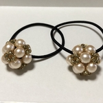 パール　ビーズボール　ベビー&キッズ　ヘアゴム　gold 