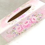 トールペイント☆ 薔薇とエンボス加工のティッシュボックスケース☆ピンク☆受注制作☆送料無料