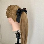 大人可愛い大きな揺れるエレガントヘアリボンポニーフック　黒　柄リボン