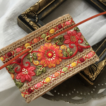 【再販】インド刺繍 リボン ポニーフック ラップリボン リボンラップ 花柄×朱色