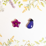 ～小さなピアスシリーズ～茄子とナスの花のピアス/ノンホールピアス(樹脂イヤリング)