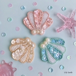 【ヘアゴムorブローチ】ビーズ刺繍のシェル(二枚貝)※受注制作
