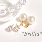 Brillia＊スワロボールとコットンパールの2wayピアス＊ベージュ系その他