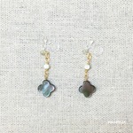 14kgf ブラックシェル×マザーオブパールイヤリング[ノンホールピアス・ピアス]