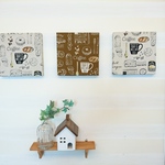 【3枚セット】カフェ風朝ごはんのファブリックパネル 20cm