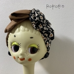 ワイヤー入りボリュームヘアターバン　レトロフラワー×cottonミルクティー