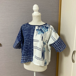 【浴衣リメイク】菖蒲のブラウス・Tシャツ（紺）