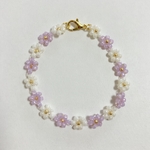 花まみれ パープル ホワイト ビーズブレスレット