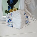 夏用マスクカバー 通気性良好麻綿×シングルガーゼ素材青