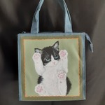 【お名前入れ無料】保冷ランチバッグ　白黒ハチワレ猫ちゃん