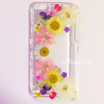【現品限り】カラフルフラワー押し花iPhoneケース 6.6s