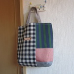 毎日のトートバッグ☆紺格子ほかもパッチ9060