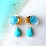 シェルとヒトデの海のイヤリング　レジン　ターコイズブルー　貝殻　夏