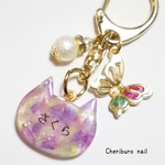 スターチスの猫ちゃんお名前レジンキーホルダー💛