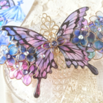 (B)（8 cm金具）命の蝶と紫陽花のバレッタ（Hair ornaments 「life of butterfly」& hydrangea）