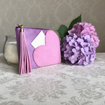 ミニ財布 　コンパクト　 L字ファスナー　♡ ハート ポケット ♡ イタリアンレザー   紫陽花カラー