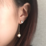 １粒スワロと揺れるコットンパールのピアス