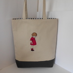 刺繍の帆布のＡ４縦型トートバッグ　可愛いフランスの女の子