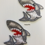 2枚セットサメ　アイロンワッペン　刺繍ワッペン