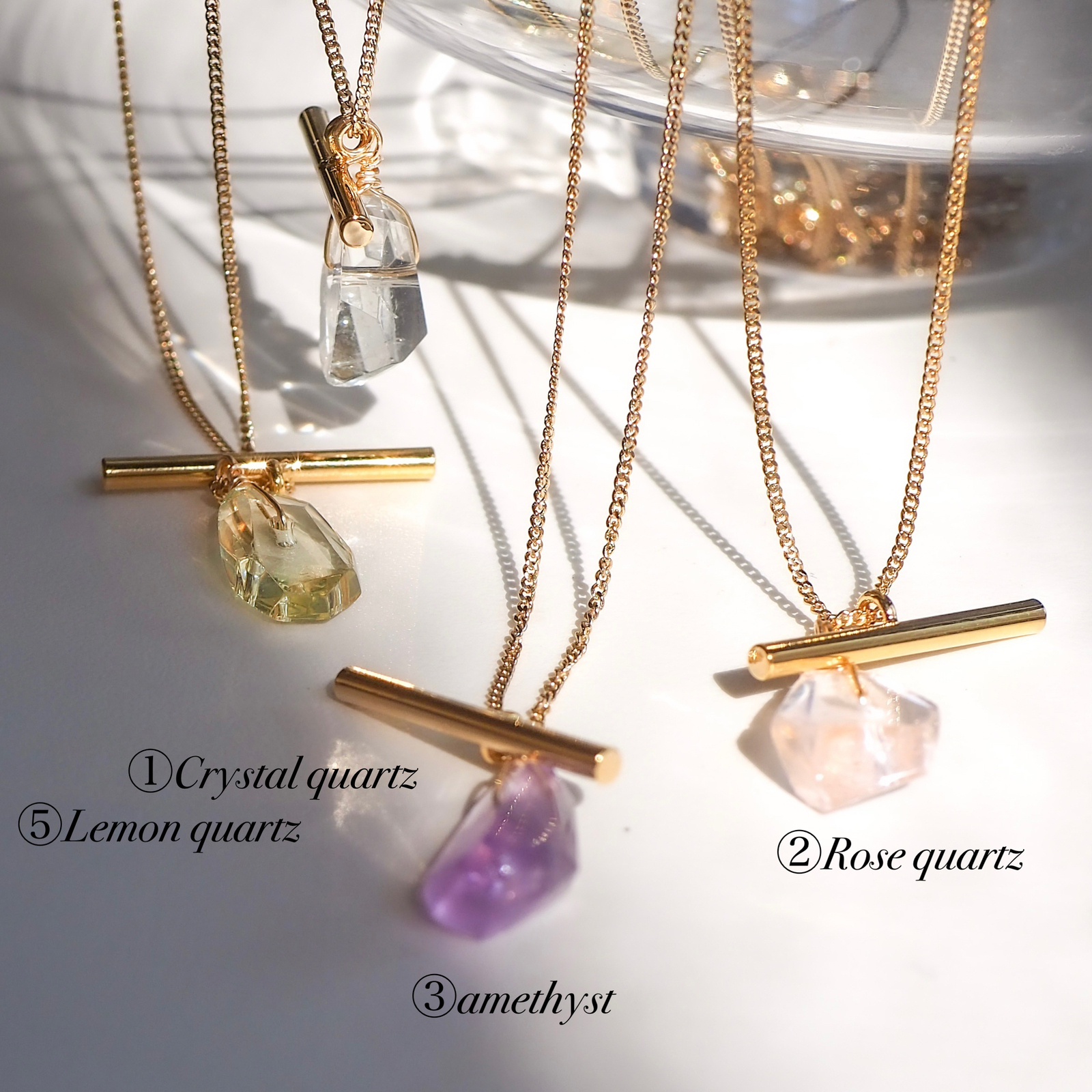 baycrews　天然石　3連ネックレス nature】レクタングル天然石ネックレス gold – h..Online Store