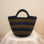 ＜fu8〇〇様オーダー品＞コットン糸のしましまバッグ（カーキ×紺）