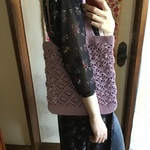 【1点限定】ぶどう色☆トート型のかぎ編みバッグ(マチあり)