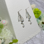 水引ピアス(イヤリング)・粒々リーフ・白グレー