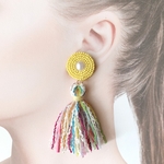 《new》mixタッセル＆ビーズ刺繍イヤリング（イエローmix）