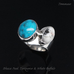 【sakurablooms様オーダーメイド品】イサカピークターコイズ&ホワイトバッファロー シルバーリング Ithaca Peak Turquoise & White Buffalo