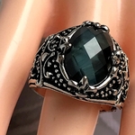 再販　Blueタイガーアイ（ホークスアイ）×クリスタル 百合の紋章 ring（１０～２３号）