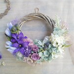 【特別価格】Lune Bonheur＜雨ふり夕涼みのリース＞＊ハーフムーンリース＊プリザーブドフラワー＊お花＊ギフト＊結婚祝い＊新築祝い＊お誕生日祝い＊フラワーギフト