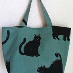 黒猫柄トートバッグ　老竹色